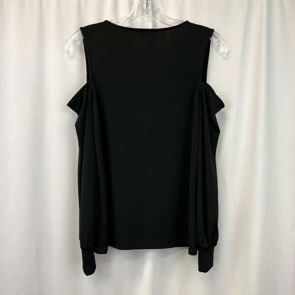 Express Womens Cold Shoulder Long Sleeve V-Neck Blouse Black XS - Picture 6 of 8